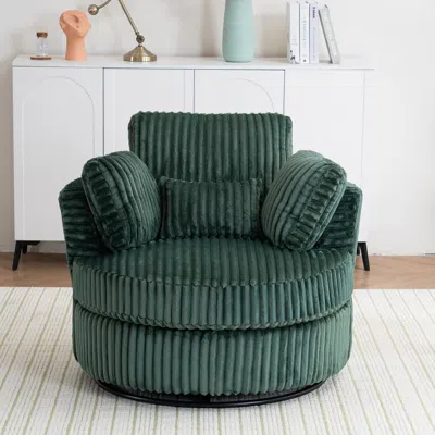 Streamdale Furniture Streamdale Swivel Corduroy Accent Chair With Pillows, Green