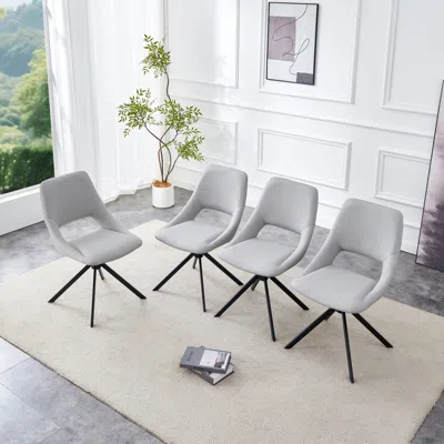 Streamdale Furniture Streamdale Swivel Dining Chairs Set Of 4, Light Gray Leather, Gold Mesh