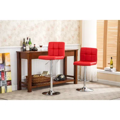 Streamdale Furniture Streamdale Swivel Faux Leather Adjustable Hydraulic Bar Stool, Set Of 2, Red