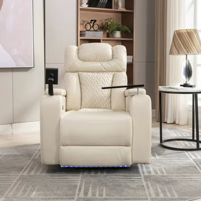 Streamdale Furniture Streamdale Swivel Pu Leather Power Recliner W/ Tray, Usb, Storage