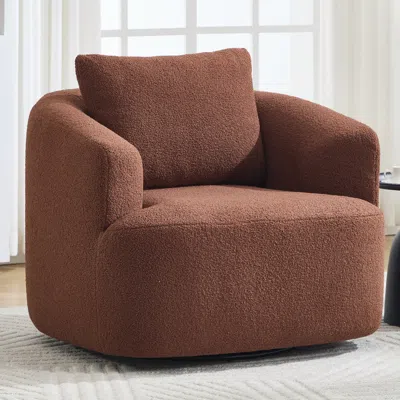 Streamdale Furniture Streamdale Swivel Teddy Fleece Comfy Chair With Pillow - Caramel Brown