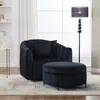 Streamdale Furniture Streamdale Swivel Velvet Barrel Chair & Ottoman With Pillows - Black