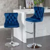 Streamdale Furniture Streamdale Swivel Velvet Barstools, Adjustable Height, Chrome Base, Set Of 2, Blue