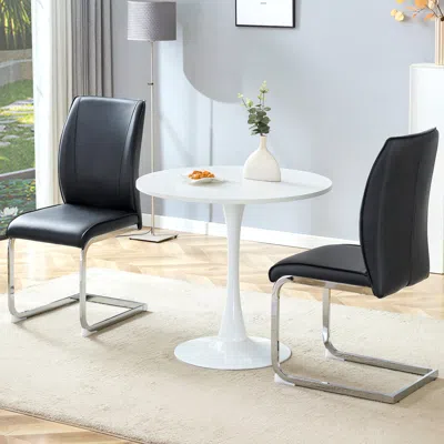Streamdale Furniture Streamdale Table And Chair Set - Hourglass Table & Black Pu Chairs