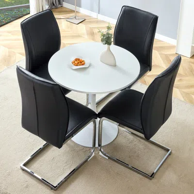 Streamdale Furniture Streamdale Table And Chair Set - Hourglass Table, Black Pu Chairs