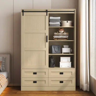Streamdale Furniture Streamdale Tall Bedroom Armoire Wardrobe Closet With Barn Door & Shelves