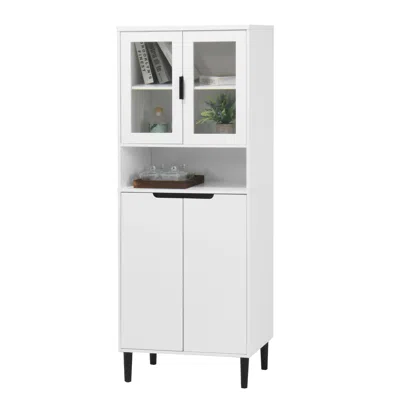 Streamdale Furniture Streamdale Tall Storage Cabinet With Glass Display & Doors, Modern White Cabinet