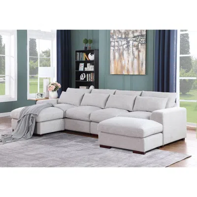 Streamdale Furniture Streamdale Tatman Linen Blend Sectional With 2 Ottomans In Gray
