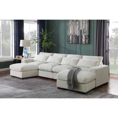 Streamdale Furniture Streamdale Tatman Linen Blend Sectional With 2 Ottomans In White