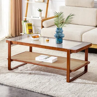 Streamdale Furniture Streamdale Tea Table With Rattan Detail, Perfect For Home Decor