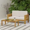 Streamdale Furniture Streamdale Teak Acacia Wood Loveseat And Coffee Table Set With Cream Cushions