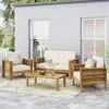 Streamdale Furniture Streamdale Teak Acacia Wood Loveseat And Coffee Table Set With Cream Cushions