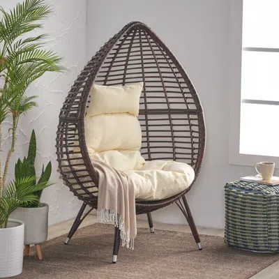 Streamdale Furniture Streamdale Teardrop Wicker Patio Chair With Beige Cushion