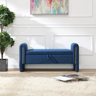 Streamdale Furniture Streamdale Teddy Bed End Bench With Arms & Storage - Navy Blue