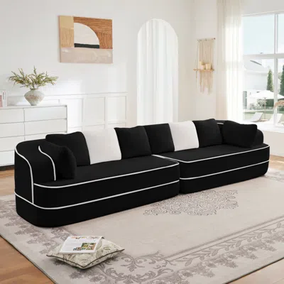 Streamdale Furniture Streamdale Teddy Fabric 4-seat Sofa, No Assembly, 32d High Density Sponge, Black