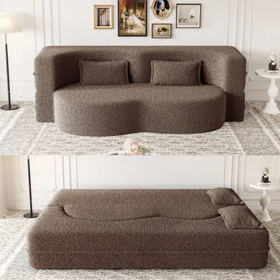 Streamdale Furniture Streamdale Teddy Fabric Foam Sleeper Sofa Bed With 2 Pillows - Brown