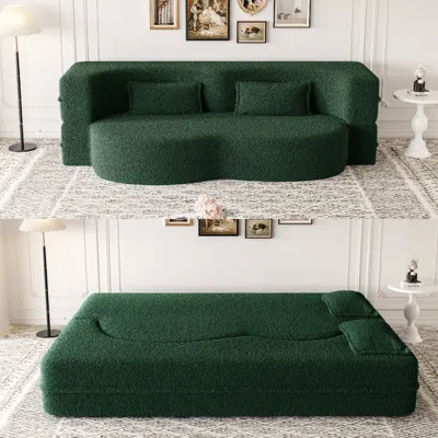Streamdale Furniture Streamdale Teddy Fabric Foam Sleeper Sofa Bed With 2 Pillows - Green