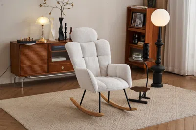 Streamdale Furniture Streamdale Teddy Fabric Nursery Rocking Chair With Padded Seat And Pillows