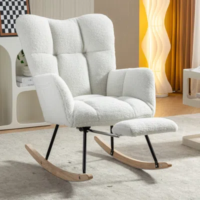 Streamdale Furniture Streamdale Teddy Fabric Rocking Chair With Adjustable Footrest