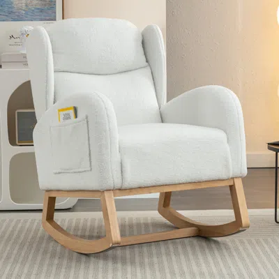 Streamdale Furniture Streamdale Teddy Fabric Rocking Chair With Packet Wood Legs