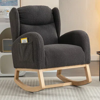 Streamdale Furniture Streamdale Teddy Fabric Rocking Chair With Packet Wood Legs