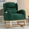 Streamdale Furniture Streamdale Teddy Fabric Rocking Chair With Packet Wood Legs, Green In Green
