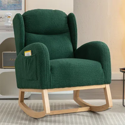 Streamdale Furniture Streamdale Teddy Fabric Rocking Chair With Packet Wood Legs, Green