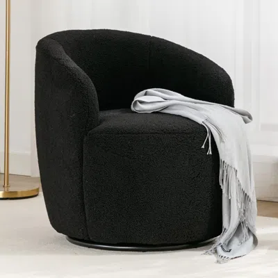 Streamdale Furniture Streamdale Teddy Fabric Swivel Accent Armchair Barrel Chair With Black Powder