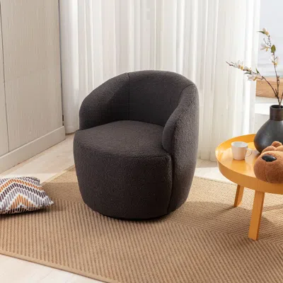 Streamdale Furniture Streamdale Teddy Fabric Swivel Accent Armchair Barrel Chair With Powder In Black