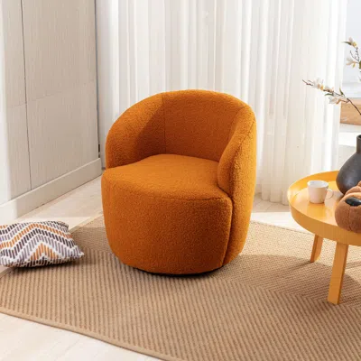 Streamdale Furniture Streamdale Teddy Fabric Swivel Accent Armchair Barrel Chair With Powder In Orange