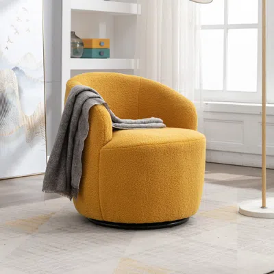 Streamdale Furniture Streamdale Teddy Fabric Swivel Accent Armchair Barrel Chair With Powder In Yellow