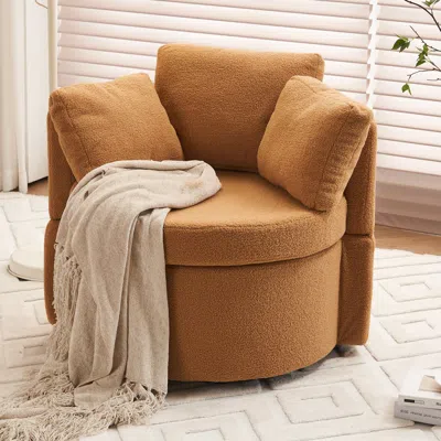 Streamdale Furniture Streamdale Teddy Fabric Swivel And Storage Chair With Back Cushion For Living Room In Brown