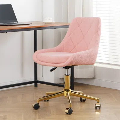 Streamdale Furniture Streamdale Teddy Fleece Dining Chair With Gold Legs In Pink