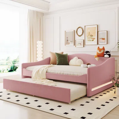 Streamdale Furniture Streamdale Teddy Fleece Full Size Upholstered Daybed With Light And Trundle