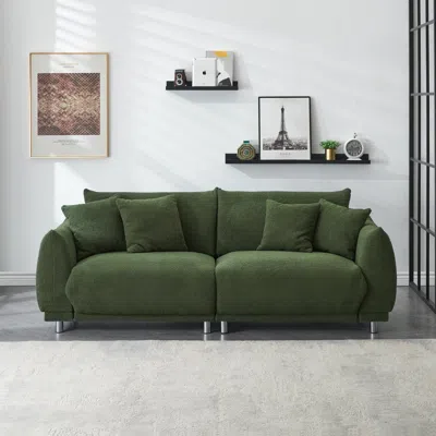 Streamdale Furniture Streamdale Teddy Fleece Green Sofa With 4 Pillows