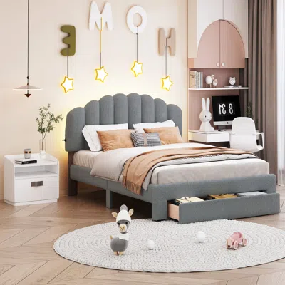 Streamdale Furniture Streamdale Teddy Fleece Queen Size Upholstered Platform Bed With Drawer