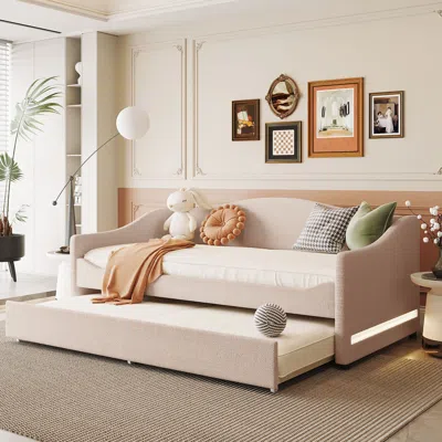 Streamdale Furniture Streamdale Teddy Fleece Twin Size Upholstered Daybed With Light And Trundle