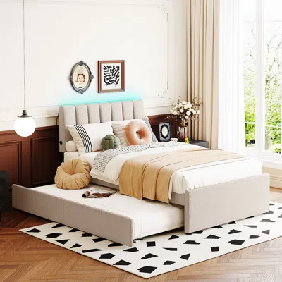 Streamdale Furniture Streamdale Teddy Fleece Twin Size Upholstered Platform Bed With Trundle
