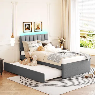 Streamdale Furniture Streamdale Teddy Fleece Twin Size Upholstered Platform Bed With Trundle