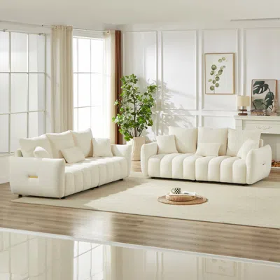 Streamdale Furniture Streamdale Teddy Sofa 3+3 Seater Set, Wooden Frame, 6 Cushions In White