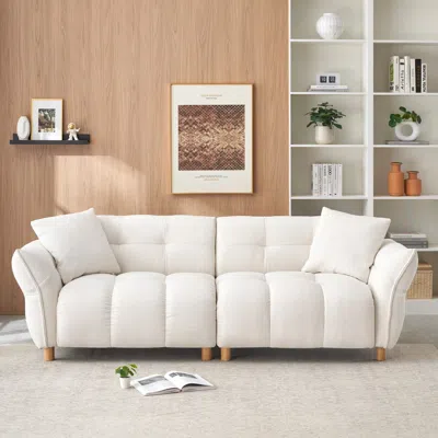 Streamdale Furniture Streamdale Teddy Sofa Beige With Pillows - 93.7" - Apartment/office/living Room In White