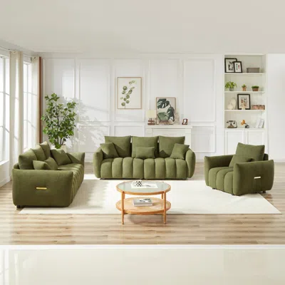 Streamdale Furniture Streamdale Teddy Sofa Set: 1+3+3 Seater, Modern Living Room, 7 Cushions In Green