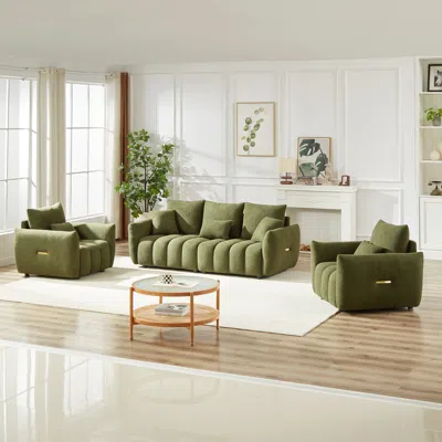 Streamdale Furniture Streamdale Teddy Sofa Set: 3+1+1, Modern Living Room, Wooden Frame In Green