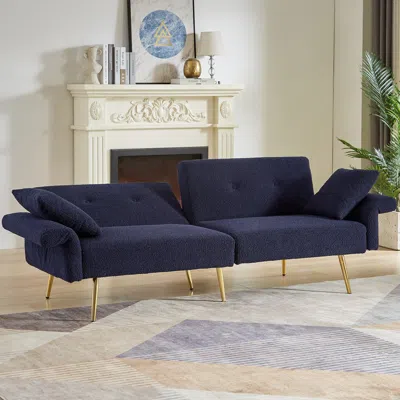 Streamdale Furniture Streamdale Teddy Upholstered Loveseat Sleeper Sofa - Dark Blue