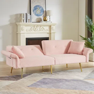Streamdale Furniture Streamdale Teddy Upholstered Loveseat Sofa Bed With Adjustable Back - Pink
