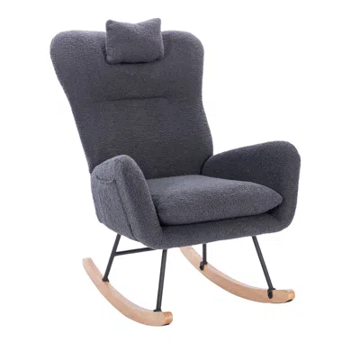 Streamdale Furniture Streamdale Teddy Upholstered Nursery Rocking Chair For Living Room Bedroom(dark Grey Teddy)