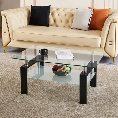 Streamdale Furniture Streamdale Tempered Clear Glass Coffee Table, 2-layers Coffee Table Living