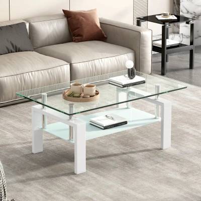 Streamdale Furniture Streamdale Tempered Clear Glass Coffee Table In White