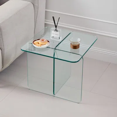 Streamdale Furniture Streamdale Tempered Clear Glass Sidetable, Small Tea Table, Night Stand Tempered Glass