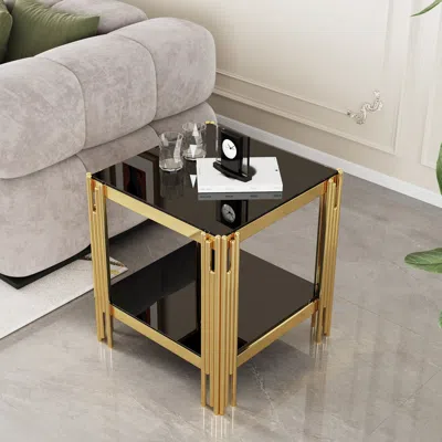 Streamdale Furniture Streamdale Tempered Glass And Steel End Table (double Layer)